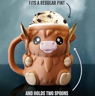 Cowzy Pint™ – Cozy Highland Cow Ice Cream & Mug Holder